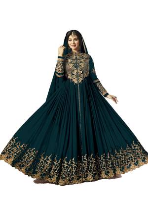 Teal-green thread embroidery georgette salwar 1