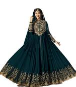 Teal-green thread embroidery georgette salwar