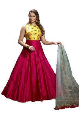 Red thread embroidery art silk salwar 1