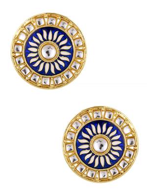 Traditional Fire Large Blue Round Kundan Meenakari Stud Earring Girls Women 1