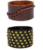 Disco Casual Wear Dark Brown Handcrafted Leather Adjustable Wrist Band Strap Combo Pack Of 2 Bracelet Boys Men