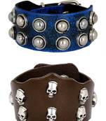 Casual Burnt Blue Black Handcrafted  & Funky Punk Skull Dark Brown Leather Combo Pack Of 2 Bracelet Boys Men