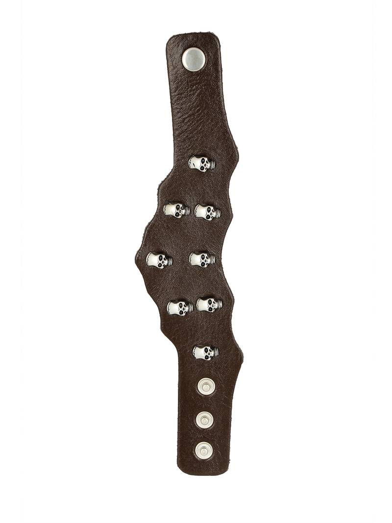 Casual Burnt Blue Black Handcrafted  & Funky Punk Skull Dark Brown Leather Combo Pack Of 2 Bracelet Boys Men