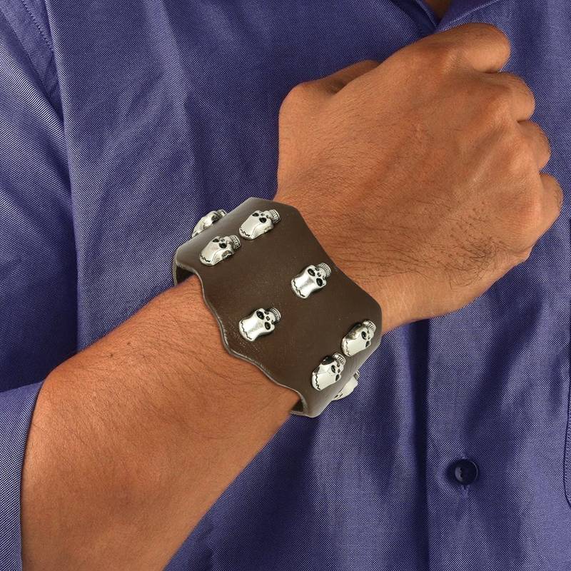 Casual Burnt Blue Black Handcrafted  & Funky Punk Skull Dark Brown Leather Combo Pack Of 2 Bracelet Boys Men
