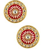 Traditional Fire Large Maroon Round Kundan Meenakari Stud Earring Girls Women