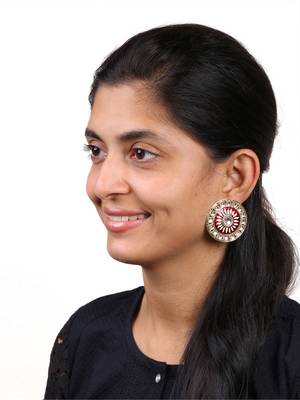 Traditional Fire Large Maroon Round Kundan Meenakari Stud Earring Girls Women 4