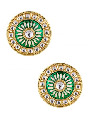 Traditional Fire Large Green Round Kundan Meenakari Stud Earring Girls Women 1