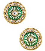 Traditional Fire Large Green Round Kundan Meenakari Stud Earring Girls Women
