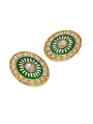 Traditional Fire Large Green Round Kundan Meenakari Stud Earring Girls Women 3