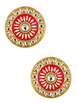 Traditional Fire Large Rani Pink Round Kundan Meenakari Stud Earring Girls Women 1