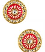 Traditional Fire Large Rani Pink Round Kundan Meenakari Stud Earring Girls Women