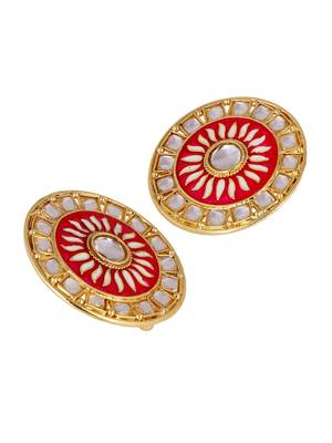 Traditional Fire Large Rani Pink Round Kundan Meenakari Stud Earring Girls Women 3