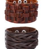 Braided Dark Brown Handcrafted & Funky Checks Mat Leather Wrist Band Combo Pack Of 2 Bracelet Boys Men