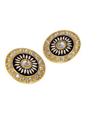 Traditional Fire Large Black Round Kundan Meenakari Stud Earring Girls Women 3