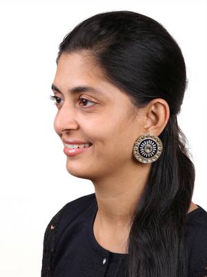 Traditional Fire Large Black Round Kundan Meenakari Stud Earring Girls Women 4