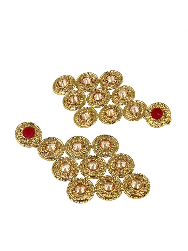 Long Champagne Maroon American Diamond CZ Kundan Antique Gold Plated Dangling Earring Girls Women