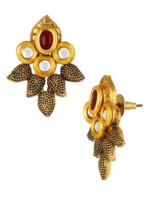 Traditional Antique Kundan Red Pearl Meenakari 22K Gold Earring Necklace Set Girls Women 4