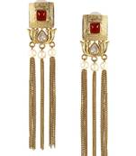 Traditional Lotus Maroon Kundan Pearl Tassel Dangling Long Earring Girls Women
