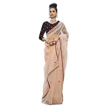 Multicolor embroidered tissue saree with blouse 1
