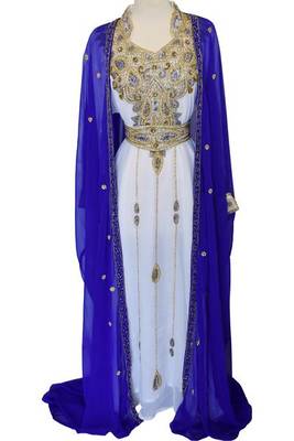 Multi zari stone work georgette islamic style gown beads embedded partywear farasha 1