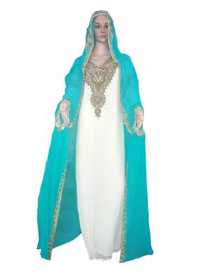 Multi zari stone work georgette islamic style gown beads embedded partywear farasha 1