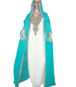 Multicolor zari stone work georgette islamic style gown beads embedded partywear farasha