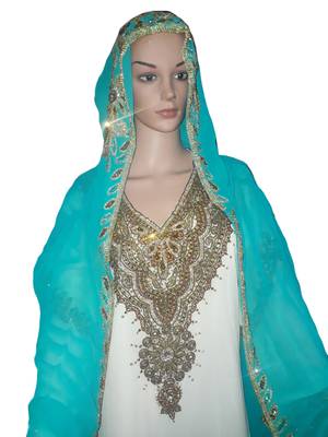Multi zari stone work georgette islamic style gown beads embedded partywear farasha 2