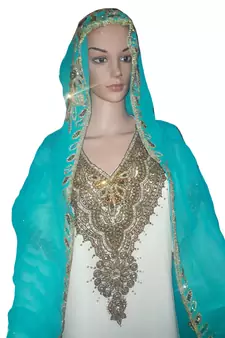 Multi zari stone work georgette islamic style gown beads embedded partywear farasha
