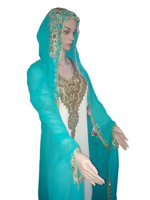 Multi zari stone work georgette islamic style gown beads embedded partywear farasha 3