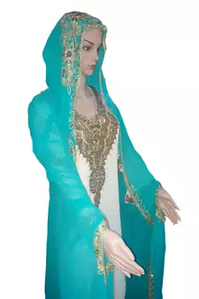 Multi zari stone work georgette islamic style gown beads embedded partywear farasha