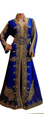 Ink Blue Georgette Zari Work Kaftan 1