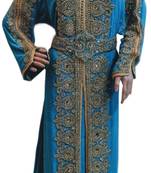 Turquoise zari stone work georgette islamic style gown beads embedded partywear farasha