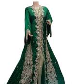 Green zari stone work georgette islamic style gown beads embedded partywear farasha