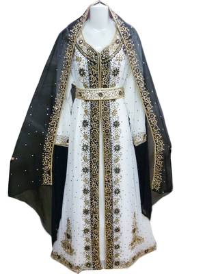Multi zari stone work georgette islamic style gown beads embedded partywear farasha 1