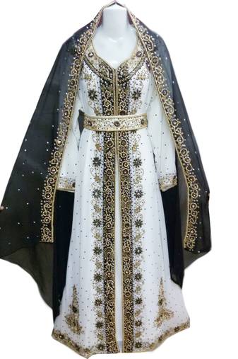 Multicolor zari stone work georgette islamic style gown beads embedded partywear farasha