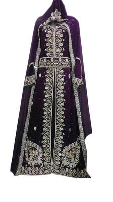 Purple zari stone work georgette islamic style gown beads embedded partywear farasha 1