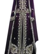 Purple zari stone work georgette islamic style gown beads embedded partywear farasha
