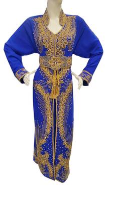 Blue zari stone work georgette islamic style gown beads embedded partywear farasha 1