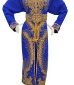 Blue zari stone work georgette islamic style gown beads embedded partywear farasha