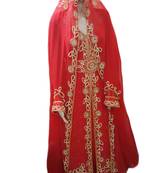 Red zari stone work georgette islamic style gown beads embedded partywear farasha