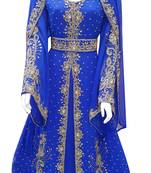 Blue zari stone work georgette islamic style gown beads embedded partywear farasha