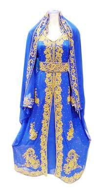 Blue zari stone work georgette islamic style gown beads embedded partywear farasha 1