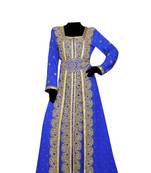 Blue zari stone work georgette islamic style gown beads embedded partywear farasha