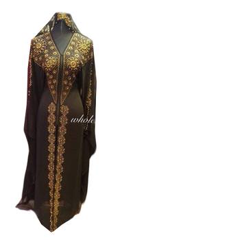 Brown zari stone work georgette islamic style gown beads embedded partywear farasha 1