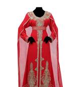 Red zari stone work georgette islamic style gown beads embedded partywear farasha