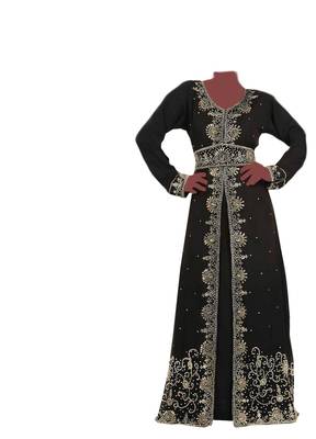 Brown zari stone work georgette islamic style gown beads embedded partywear farasha 1