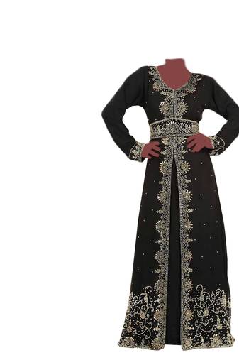 Brown zari stone work georgette islamic style gown beads embedded partywear farasha