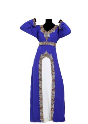 Blue Georgette Hand Woven Zari Work Kaftan 1