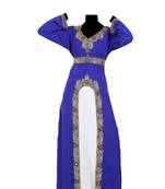 Blue Georgette Hand Woven Zari Work Kaftan