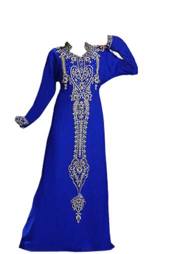 Blue zari stone work georgette islamic style gown beads embedded partywear farasha